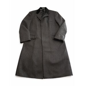 Tallia Uomo Italy Black Herringbone Wool Overcoat Trench Coat Size 40